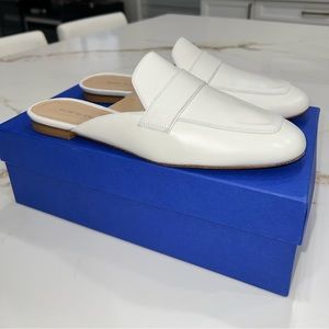 Stuart Weitzman Payson Sz 10 White Leather Flat Mule Slide Sandal Loafer Spain